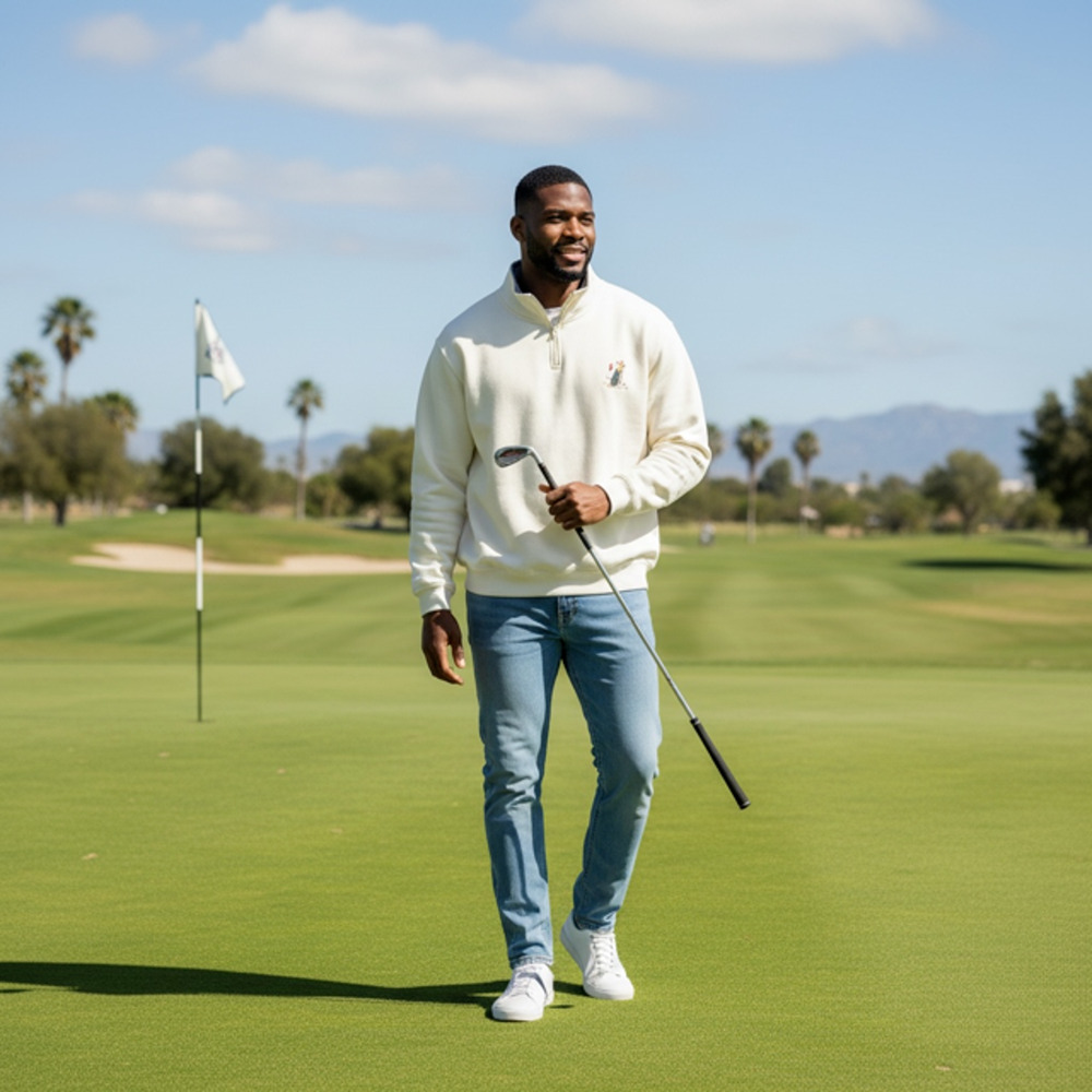 Orvis Golf Sweatshirt Men's Cream Color Quarter Zip Size Large